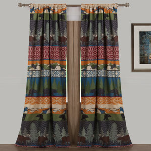 Black Bear Lodge Wildlife Sheer Rod Pocket Curtain Panels (Set of 2)