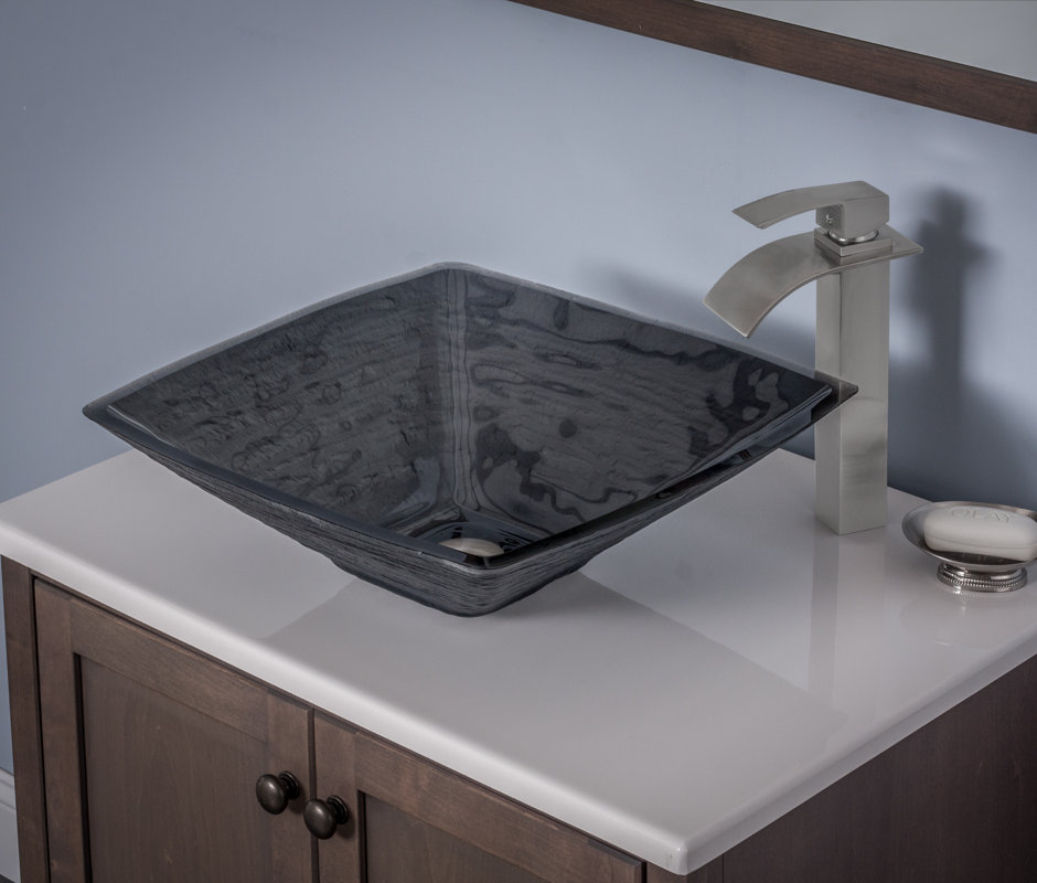 Novatto Frosted Glass Square Vessel Bathroom Sink & Reviews Wayfair