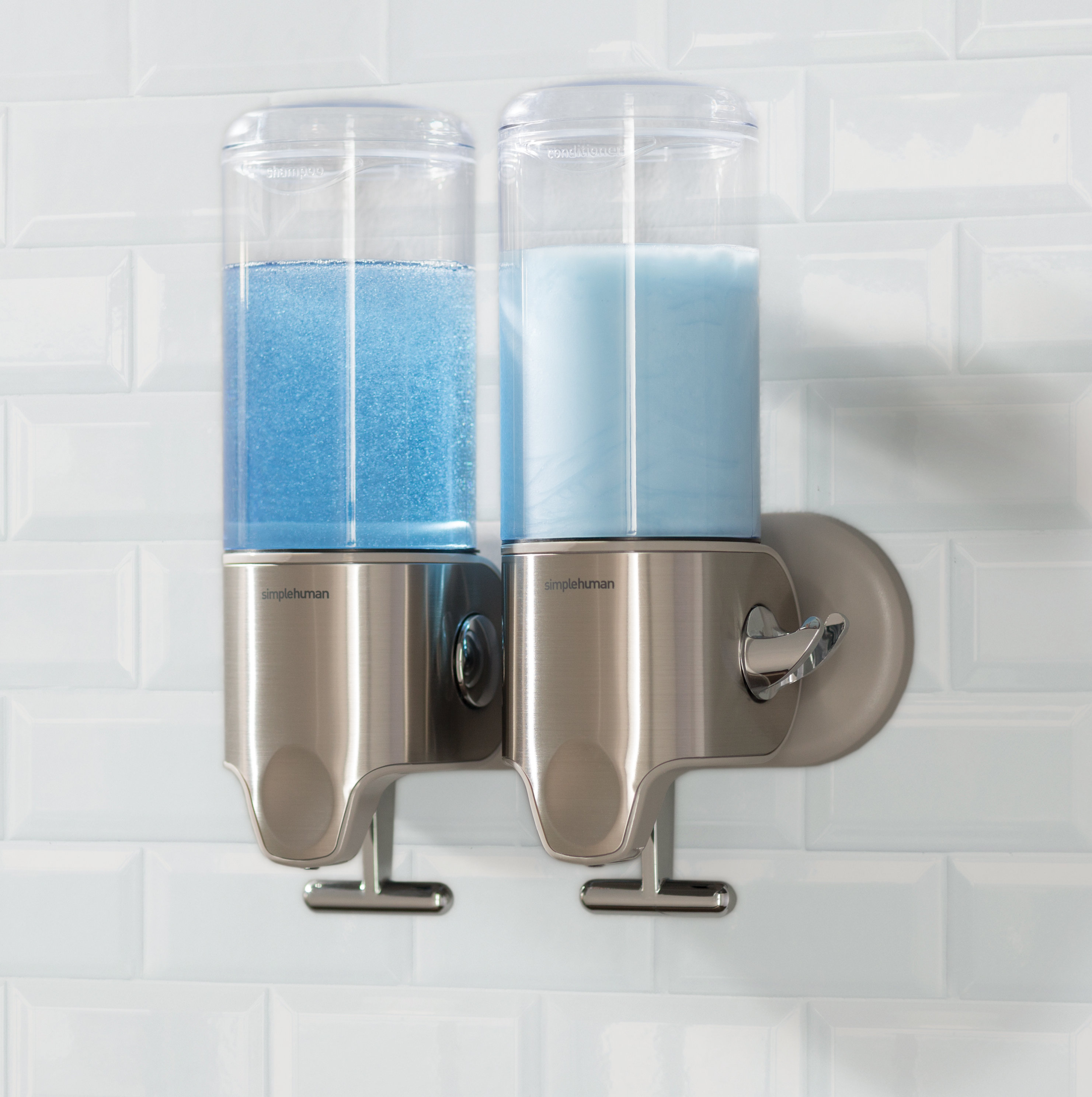 Simplehuman Twin Wall Mount Soap Pumps 15 Fl Oz Each Stainless Simplehuman Twin Wall Mount Soap Pumps 15 Fl Oz Each Stainless Steel Reviews Wayfair