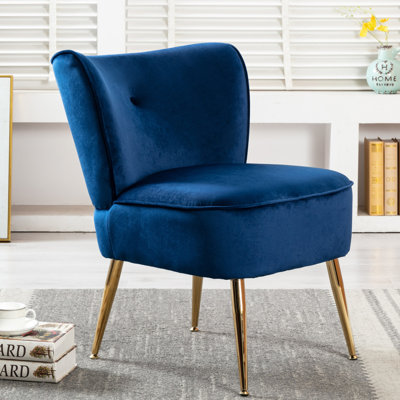 Velvet Upholstered Accent Chair Mercer41 Fabric: Navy Blue Velvet