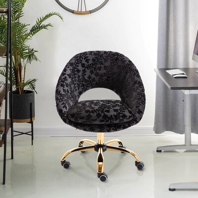 Swivel Office Chair For Living Room/Bed Room, Modern Leisure Office Chair Grey Mercer41 Upholstery Color: Black