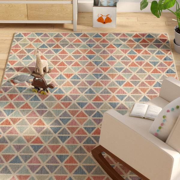 Paulette Aqua/Coral Area Rug by Harriet Bee