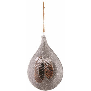 Pine Cone in Frost Glass Teardrop Ornament (Set of 4)
