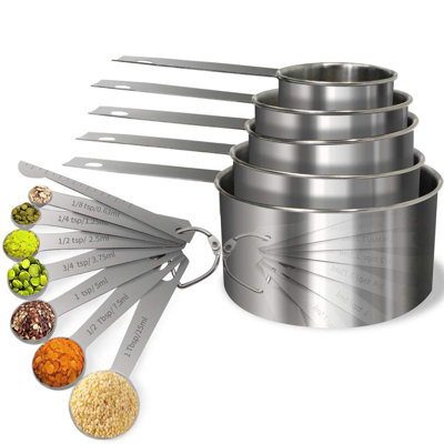 Stainless Steel Measuring Cups And Spoons Set Steel Material Heavy Duty 5 Measuring Cups And 7 Measuring Spoons (Measuring Cups And Spoons Set) ZWISSL