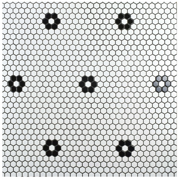 Retro Hexagon 0.875 x 0.875 Porcelain Mosaic Tile in Glazed Black/White by EliteTile