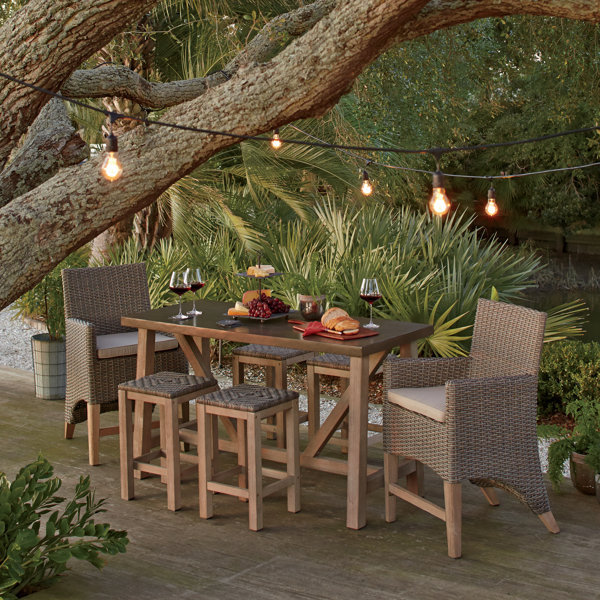 Monterey 7 Piece Teak Bar Height Dining Set with Sunbrella Cushions by Birch Lane™
