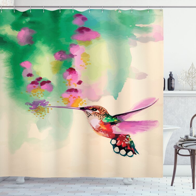 Hummingbird and flowers Shower Curtain Bathroom Decor Fabric & 12hooks 