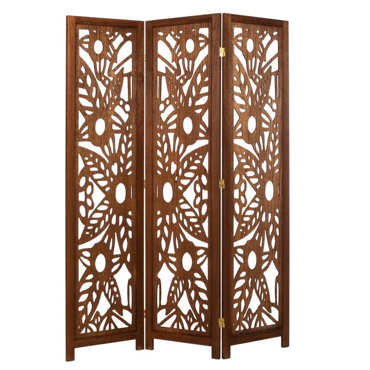 6 ft 3 Panels Double Sided Botanic Printed Wood Room Divider