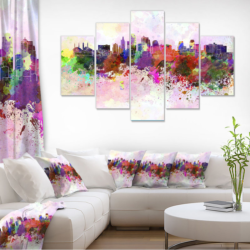 Designart Kansas City Skyline 5 Piece Painting Print On Wrapped
