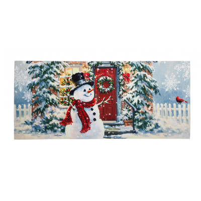 The Holiday Aisle Hudak Snowman Snuggles Sassafras Switch 22 In X 10 In Non Slip Outdoor Door Mat Wayfair