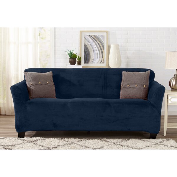 Velvet Plush Form Fit T-Cushion Sofa Slipcover by Symple Stuff
