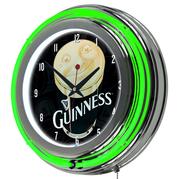 Guinness Smiling Pint Neon 14.5 Wall Clock by Trademark Global