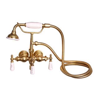 Double Handle Wall Mounted Clawfoot Tub Faucet With Handshower