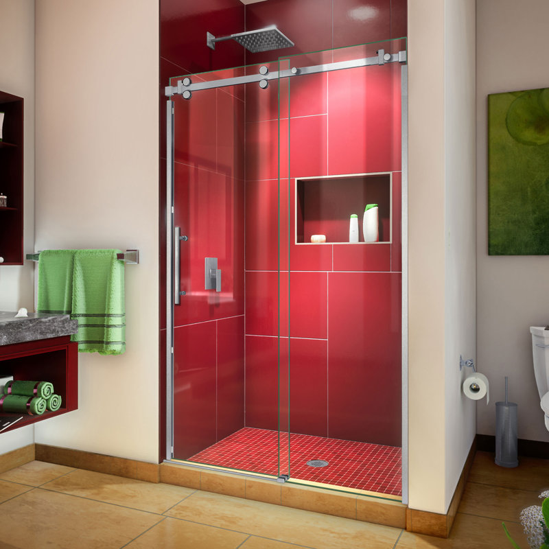 Dreamline Enigma Sky 44 W X 76 H Single Sliding Frameless Shower Door With Clear Max Technology Wayfair
