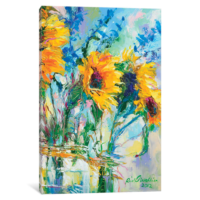 August Grove Sunflowers In Glass Bottles Painting Print On Wrapped