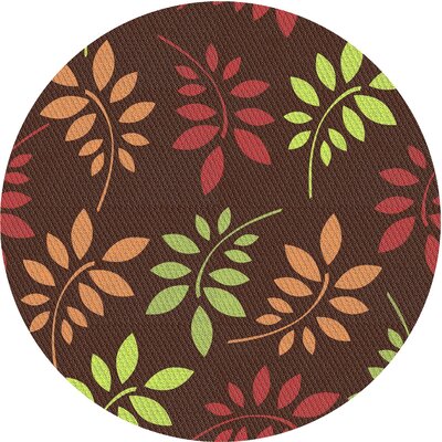 Floral Machine Made Power Loom Wool and Polyester Brown/Green/Red Area Rug East Urban Home Rug Size: Round 7'