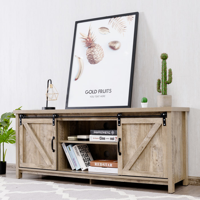 Gracie Oaks Tv Stand Media Centre Console Cabinet Sliding Barn