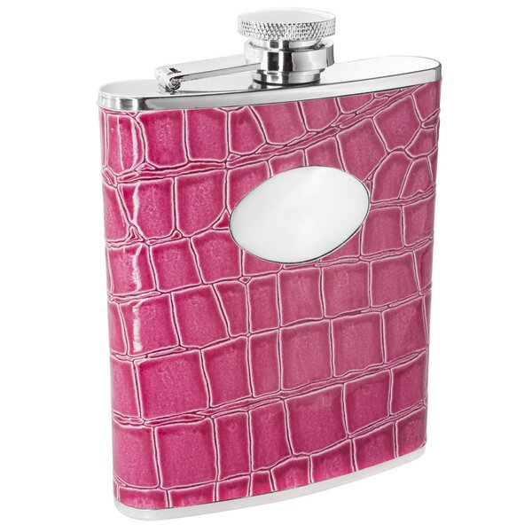 6-Ounce Visol Rosy Boa Snakeskin Leather Stainless Steel Stellar Flask Gift Set Pink