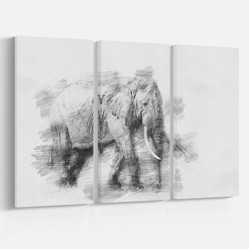 East Urban Home Elephant In Black And White Pencil Sketch