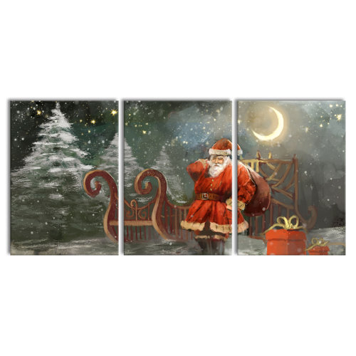 Santa Claus with Gifts 3-Piece Photograph Set on Canvas East Urban Home Size: 100 cm H x 210 cm W