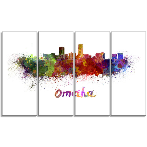 Designart Omaha Skyline Cityscape 4 Piece Painting Print On