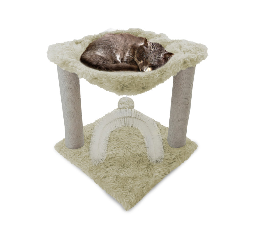 FurHaven Tiger Tough Plush Hammock and Cat Brush Grooming Station