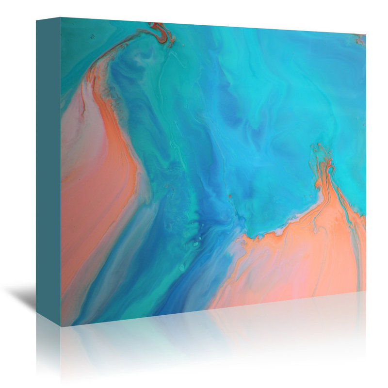 Wrought Studio Gold And Aqua Marble Painting Print On Wrapped