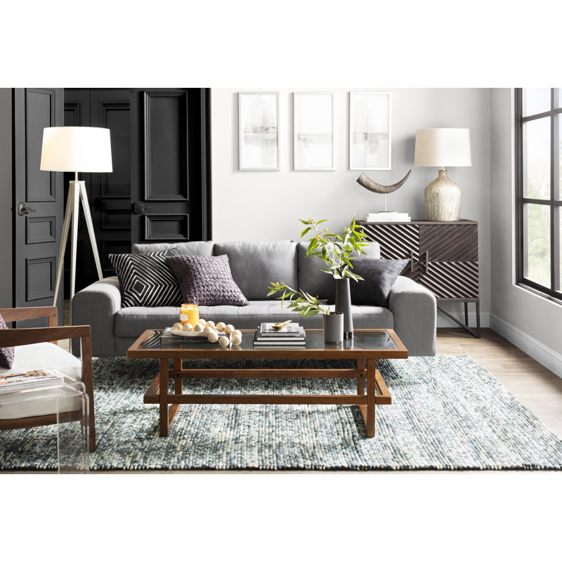 Mercury Row Creswell Striped Handmade Flatweave Wool Blue Area Rug