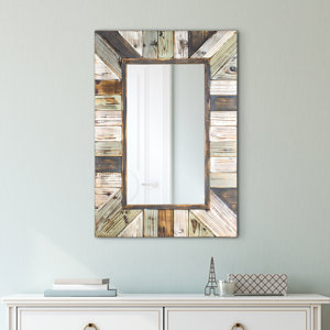 Whitlock Rustic Wood Plank Rectangular Framed Wall Mirror
