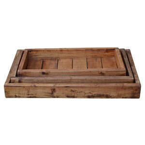 Seychella Recycled Wood 3 Piece Accent Tray Set
