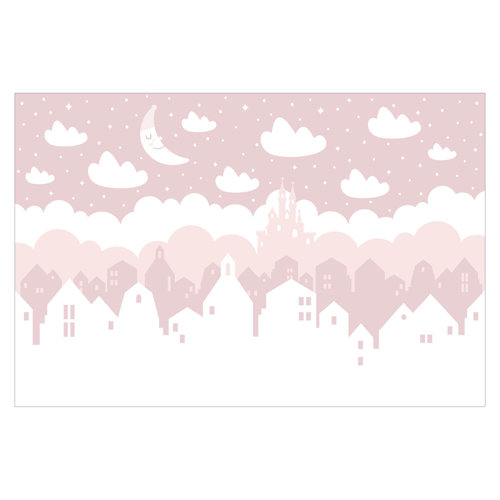 Starry Sky with Houses and the Moon in Pink 2.25m x 3.36m Embossed Matte Peel & Stick Wallpaper Roll East Urban Home
