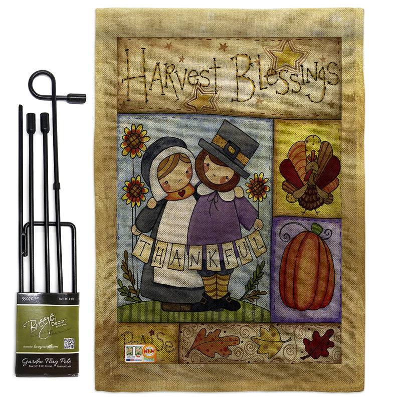 Breeze Decor Thankful Pilgrims Fall Thanksgiving Impressions 2 Sided Polyester 19 X 13 In Flag Set Wayfair