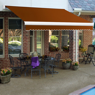 Retraction Slope Patio Awning Awntech Color Terra Cotta Size 10 H x 192 W x 120 D Motor Orientation Left Side