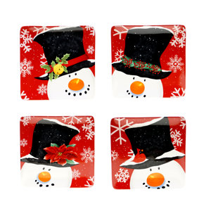 Top Hat Snowman Dessert Plate 4 Piece Set (Set of 4)