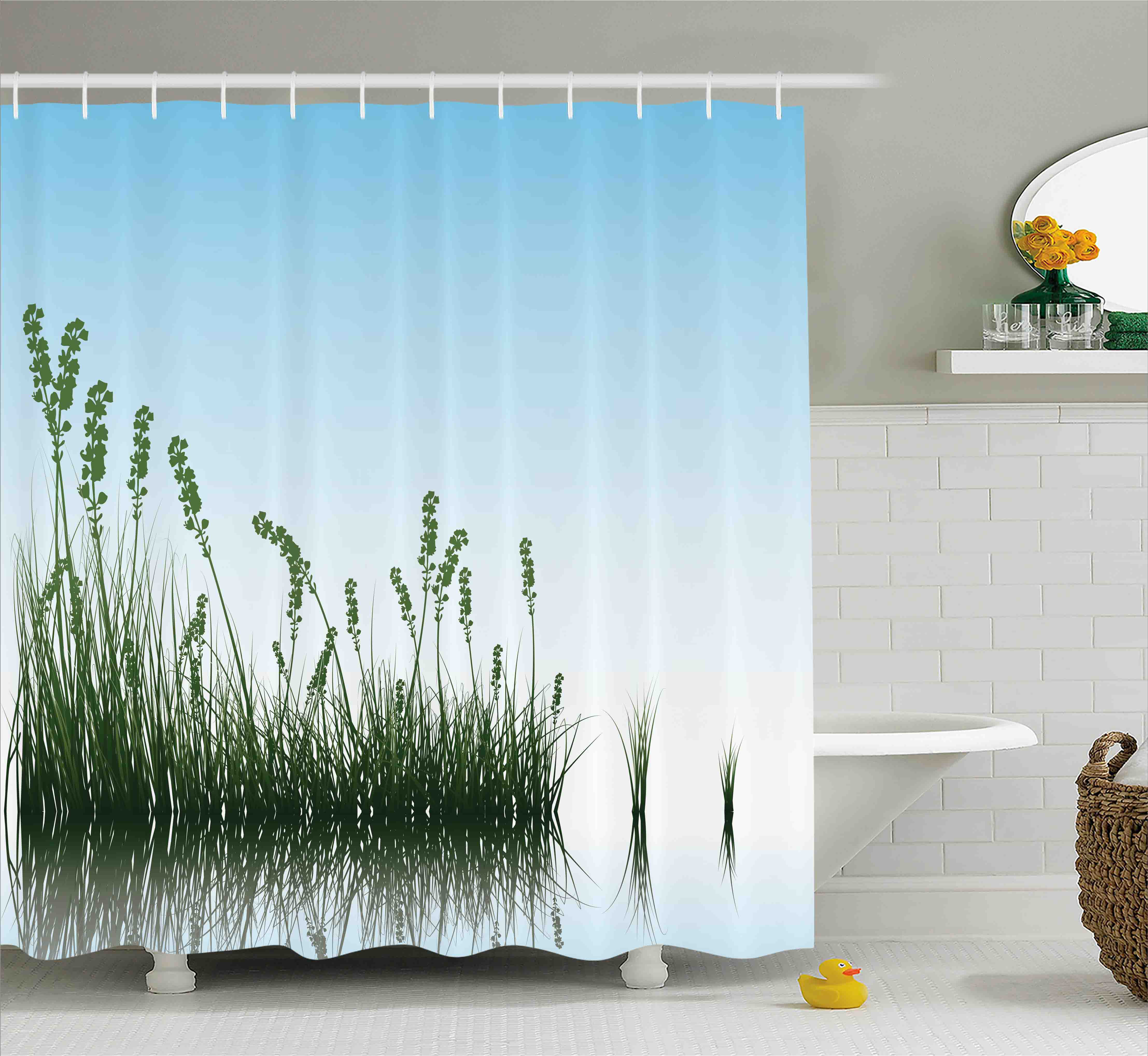 East Urban Home Landscape Scenery Lake Bushes Shower Curtain