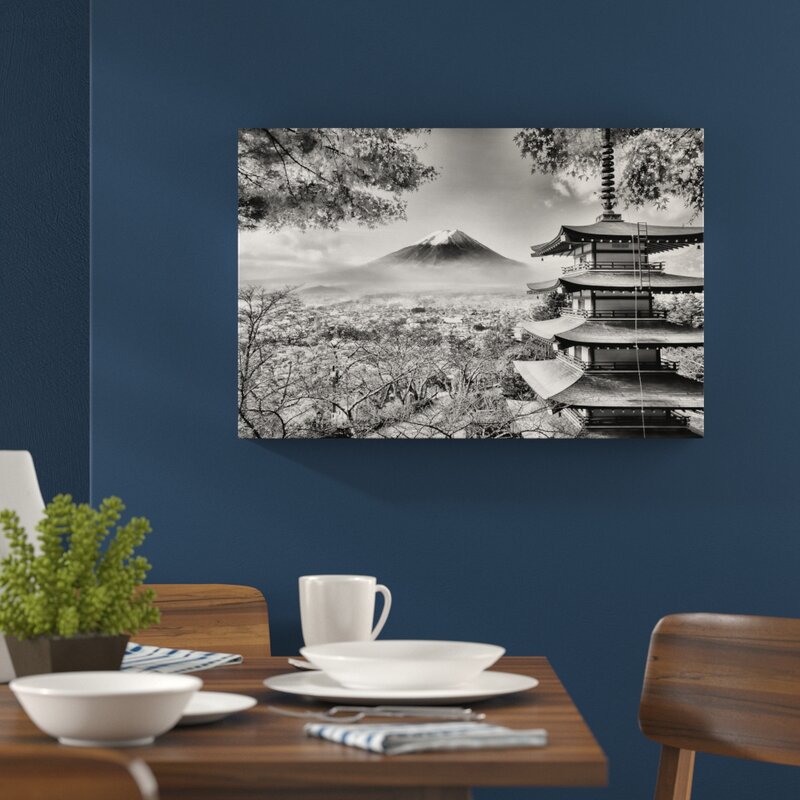 East Urban Home Japanese Temple In Autumn In Monochrome Wall Art