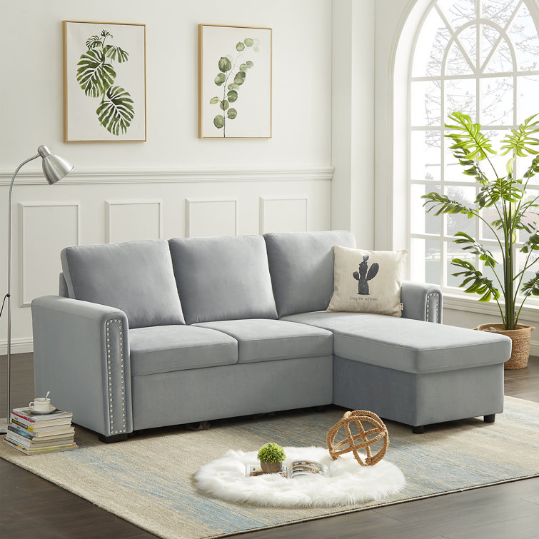 Ebern Designs 83 Convertible Sectional Sofa Couch 3 Seater L Shape Corner Couch Sofa Bed With Storage For Living Room Apartment Wayfair