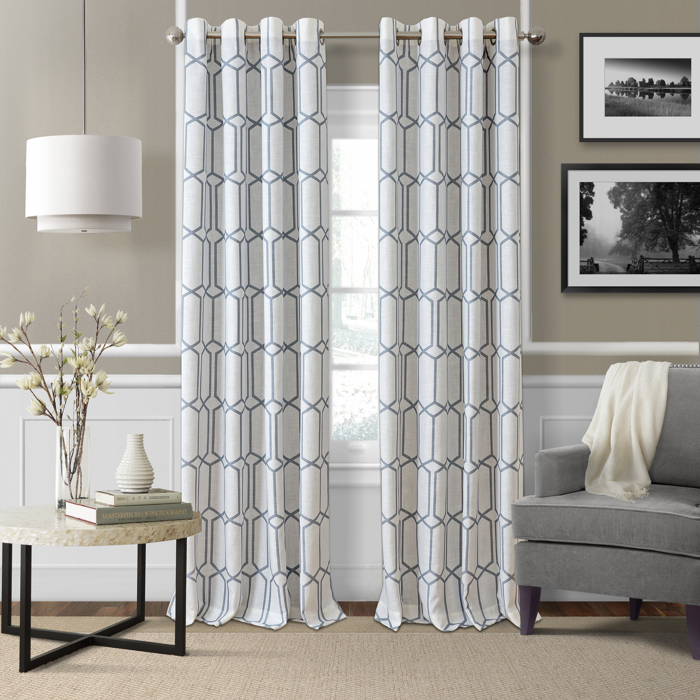 Atwell Geometric Room Darkening Thermal Grommet Single Curtain