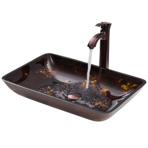 Fusion Glass Rectangular Vessel Bathroom Sink