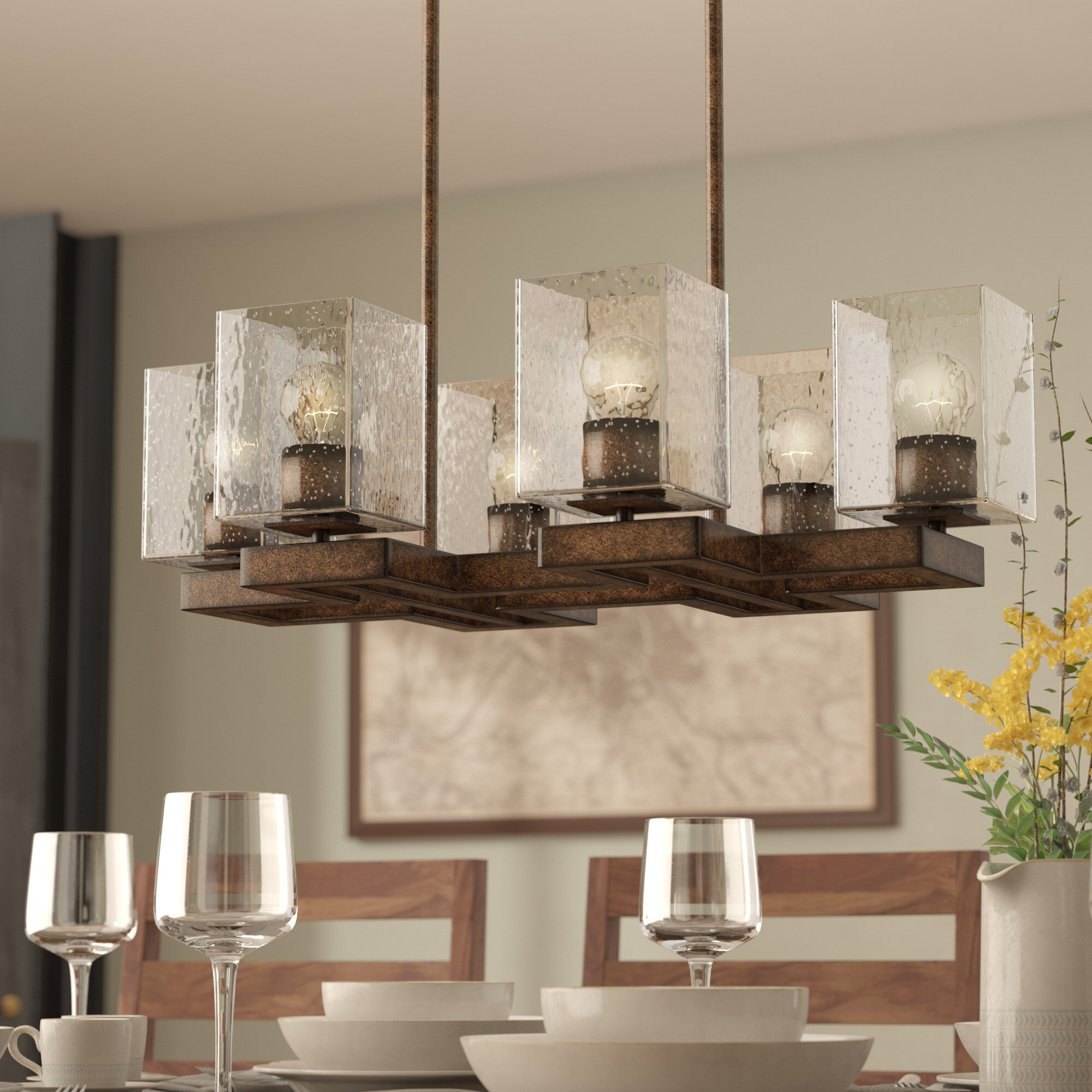 union rustic malwae 6-light kitchen island pendant & reviews | wayfair