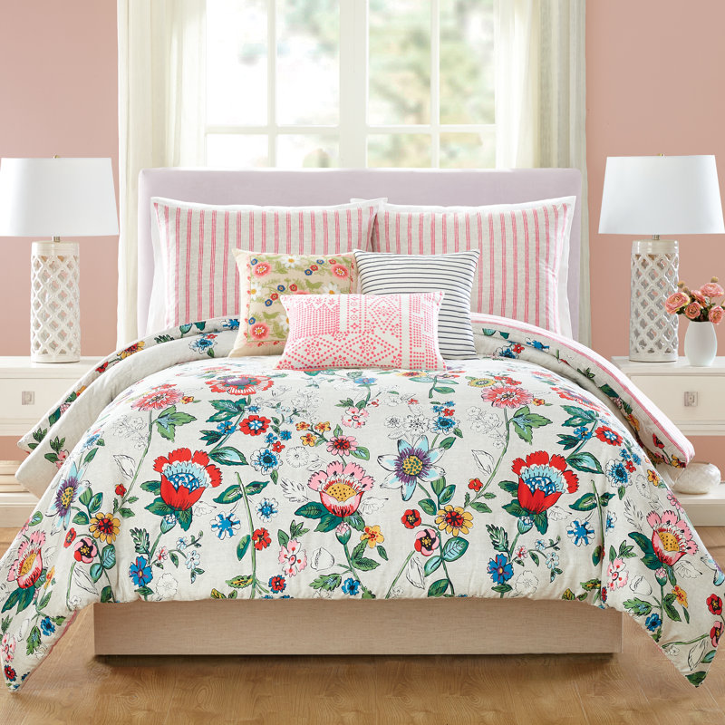 Vera Bradley Coral Floral Cotton Reversible Comforter Set