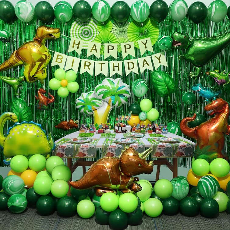 Dinosaur Party Supplies for Boys Kids Dino Themed Birthday Decorations Set Includes Plates Cups Napkins Straws Utensils Table Cover Banner & Balloons 142 PCS Serves 12 Guests 