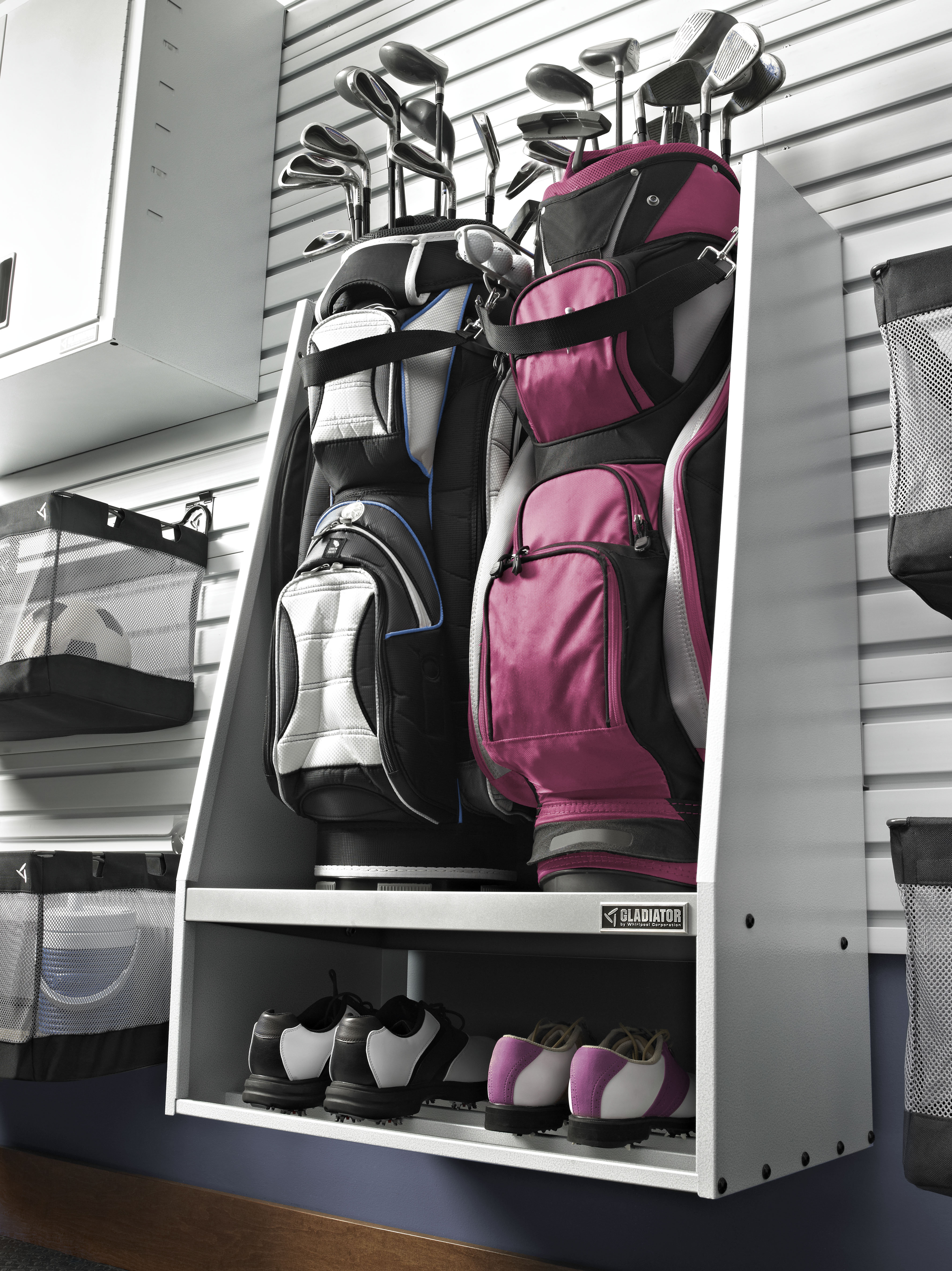 gladiator garage shoe rack on Gladiator Gawuxxgfzw Gladiator Gear Track Gear Wall Slatwall Golf Caddy Reviews Wayfair