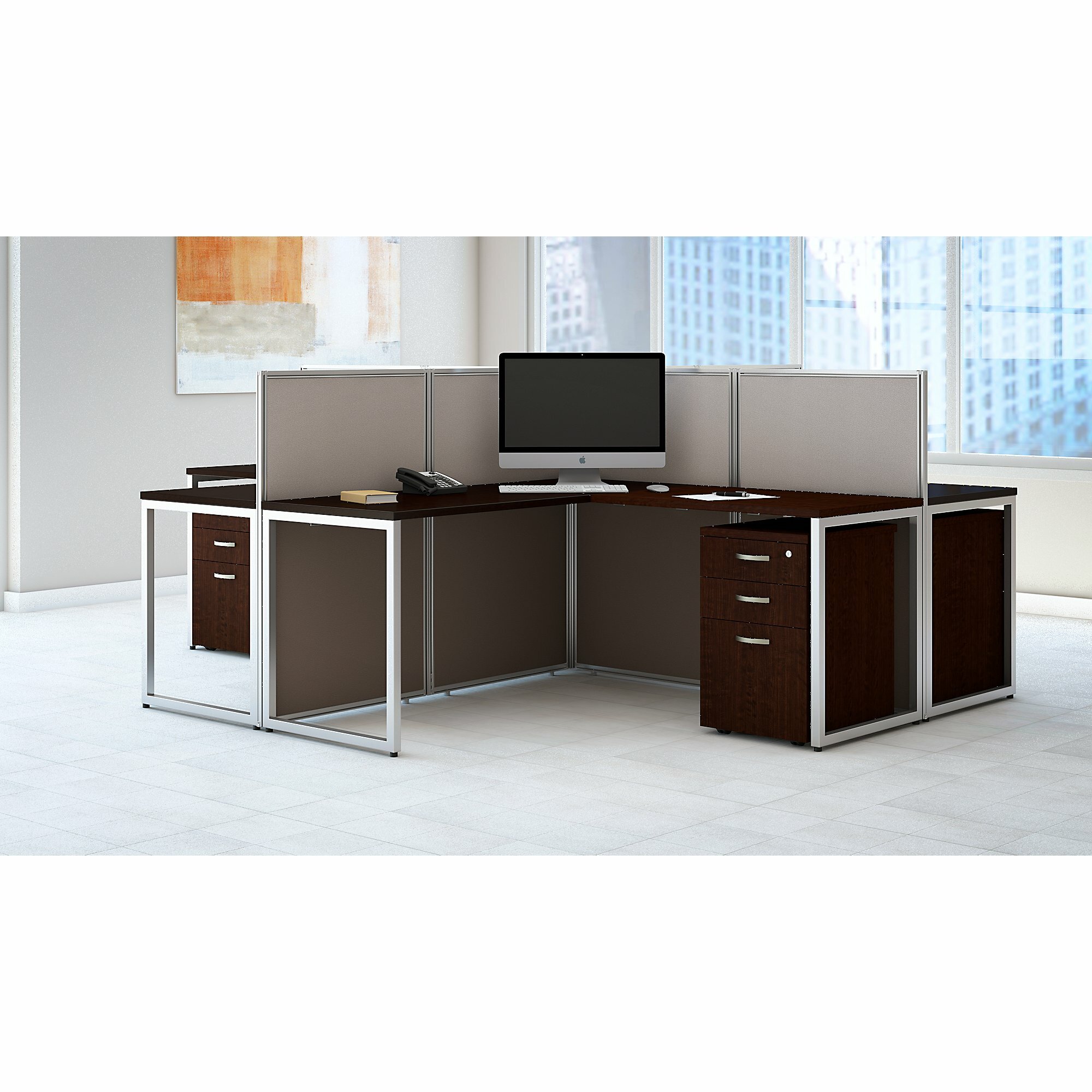 Bush Business Furniture Easy Office 60w 4 Person L Shaped Desk