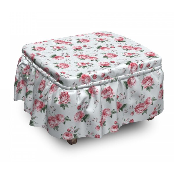 Rose Blossom English Flora 2 Piece Box Cushion Ottoman Slipcover Set By East Urban Home