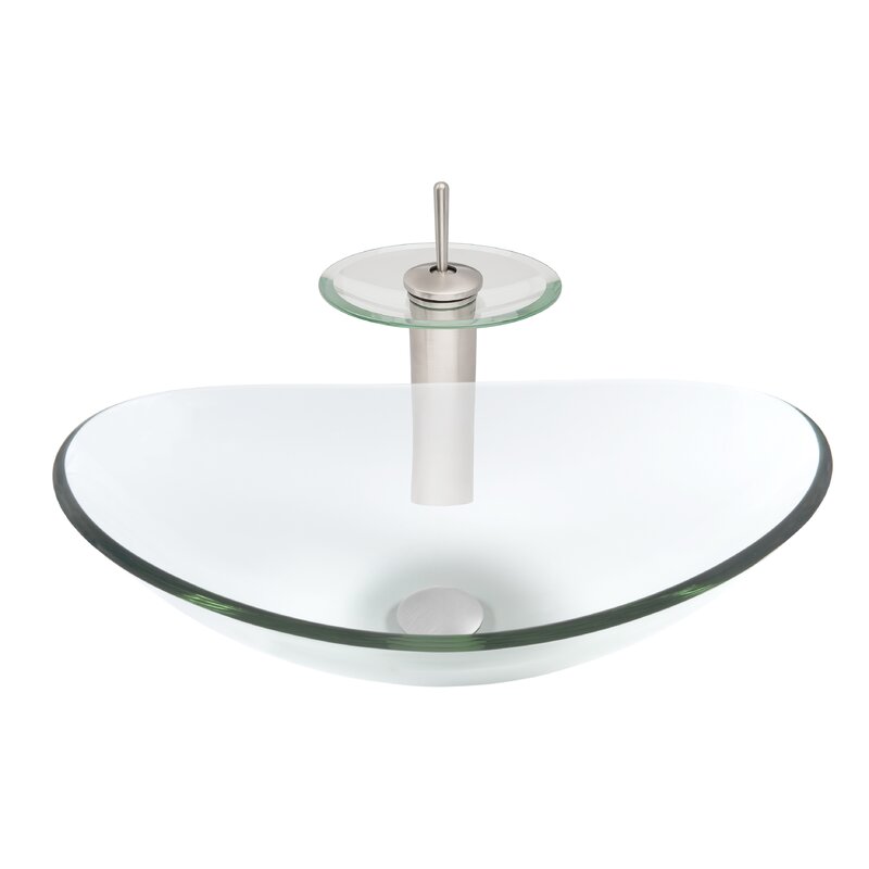 Novatto Chiaro Glass Oval Vessel Bathroom Sink with Faucet ...