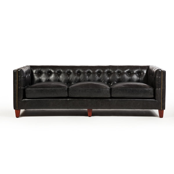 Abrahams 3 Seater Leather Sofa by Canora Grey