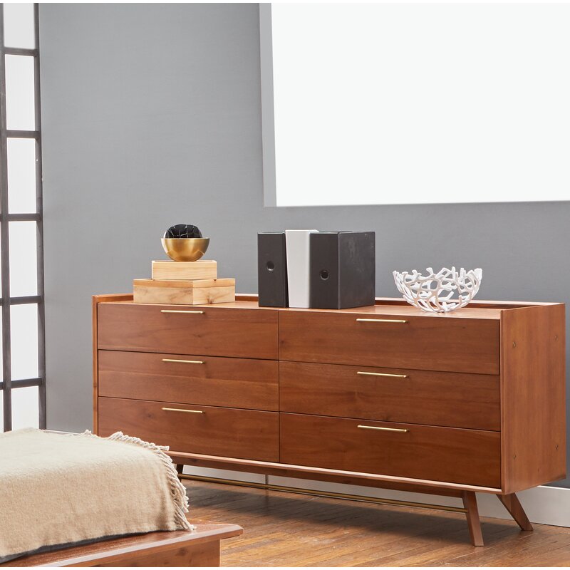 Brayden Studio Moffitt 6 Drawer Double Dresser With Mirror