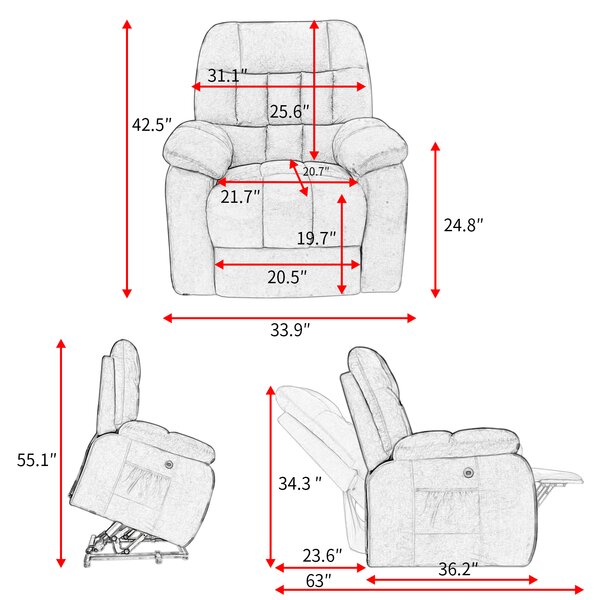 Latitude Run® 33.9'' Wide Power Lift Assist Standard Recliner With 