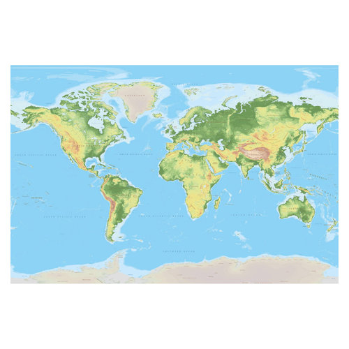Physical Map of the World 1.9m x 2.88m Textured Matt Peel & Stick Wall Mural East Urban Home